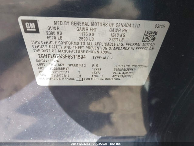 2GNFLGEK3F6311594 Chevrolet Equinox 2lt