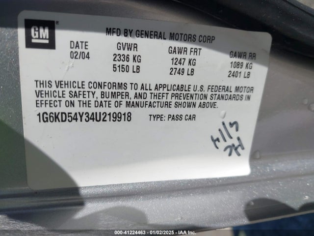 2004 CADILLAC DEVILLE 1G6KD54Y34U219918 Photo 8