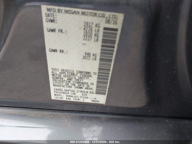 1N4AL3AP5GC290436 Nissan Altima 2.5 Sr
