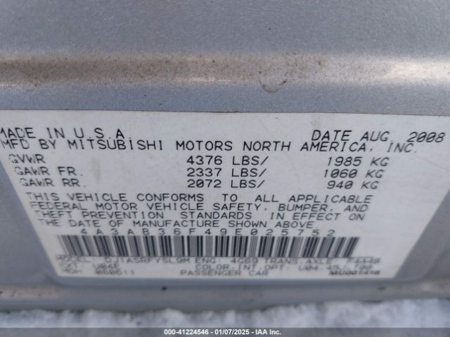 2009 MITSUBISHI GALANT 4A3AB36F49E025752 Photo 8