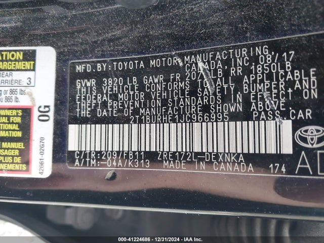 Toyota COROLLA LE 2018 2T1BURHE1JC966995 Image 9