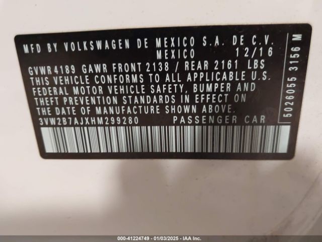 3VW2B7AJXHM299280 Volkswagen Jetta 1.4t S