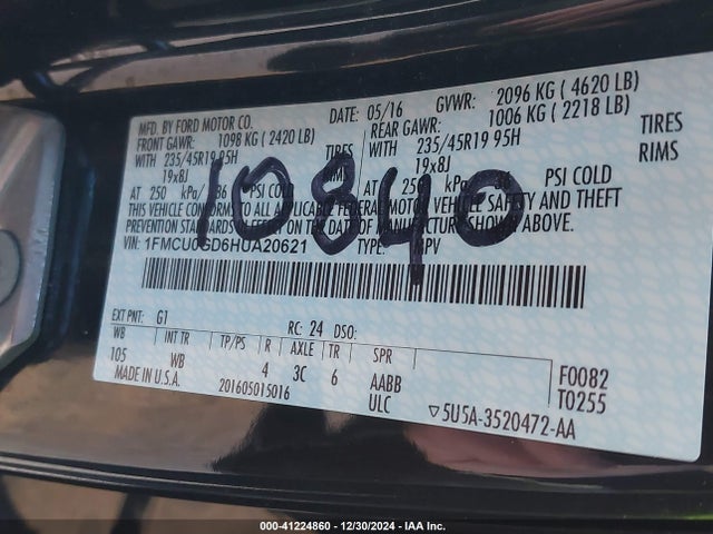 Ford ESCAPE SE 2017 1FMCU0GD6HUA20621 Image 9