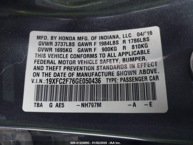 Honda CIVIC EX 2016 19XFC2F76GE050436 Image 9