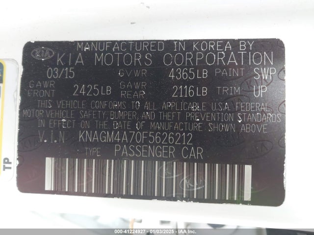 KIA Optima Lx 2015 KNAGM4A70F5626212 Image 9