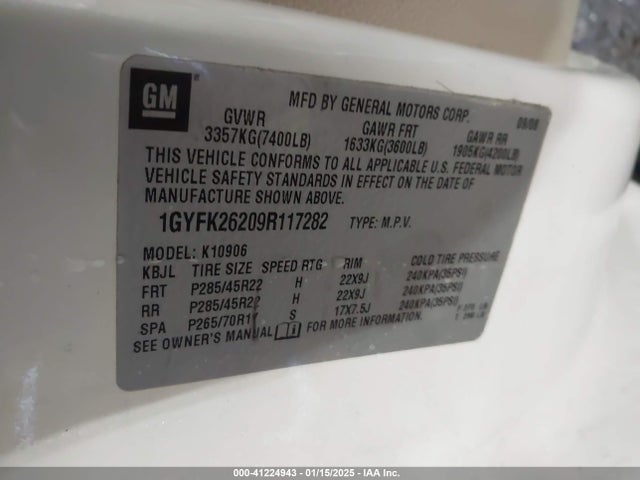 2009 CADILLAC ESCALADE ESV 1GYFK26209R117282 Photo 8