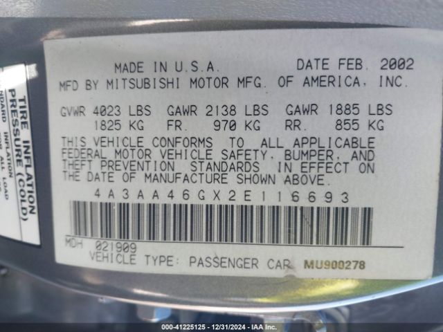 2002 MITSUBISHI GALANT 4A3AA46GX2E116693 Photo 8