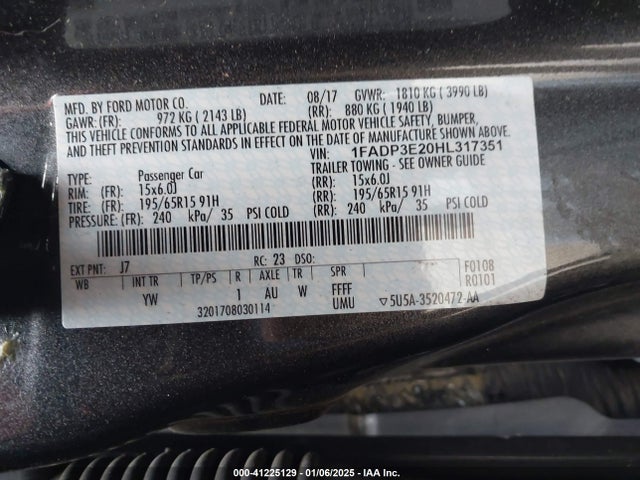 1FADP3E20HL317351 Ford FOCUS S