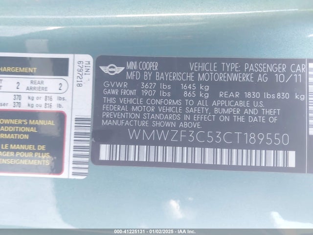 2012 MINI COOPER CLUBMAN WMWZF3C53CT189550 Photo 8