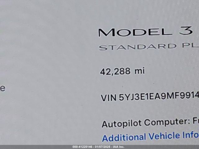 5YJ3E1EA9MF991454 Tesla Model 3 Standard Range Plus Rear-wheel Drive