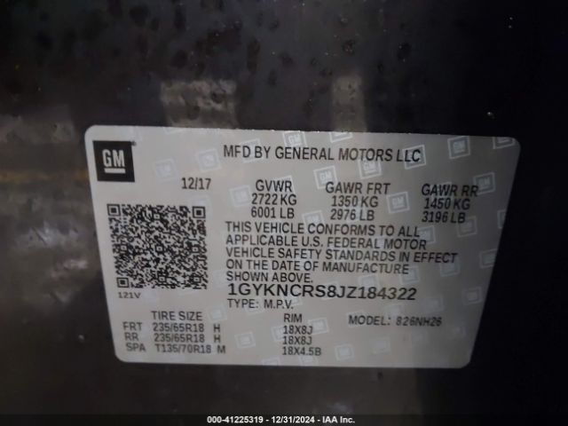 1GYKNCRS8JZ184322 Cadillac XT5 LUXURY