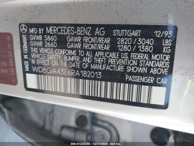 1994 MERCEDES-BENZ S WDBGA43E6RA182013 Photo 8