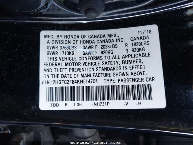 2HGFC2F84KH514704 Honda Civic Sport