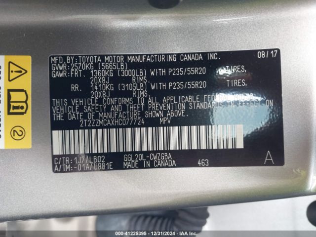 2T2ZZMCAXHC077724 Lexus RX 350