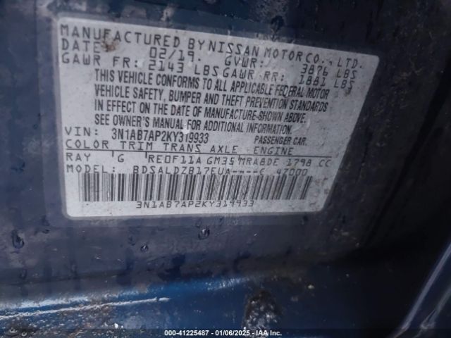 3N1AB7AP2KY319933 Nissan SENTRA SV