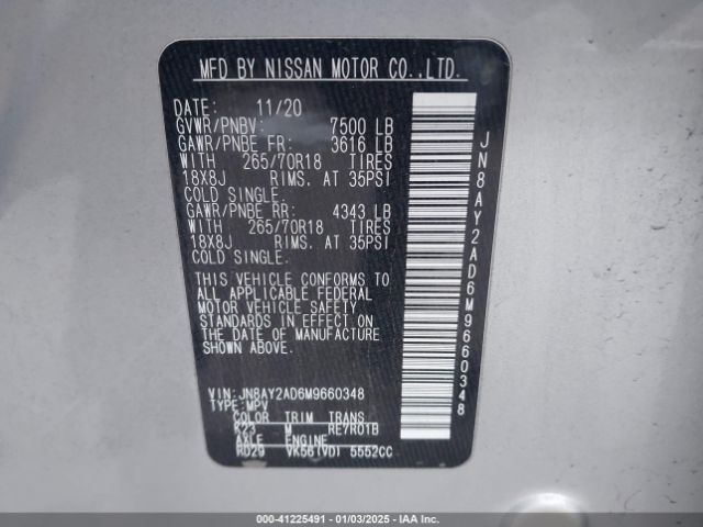JN8AY2AD6M9660348 Nissan Armada Sv 4wd