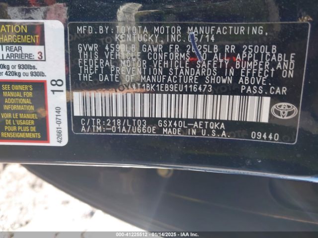 4T1BK1EB9EU116473 Toyota Avalon Xle Touring