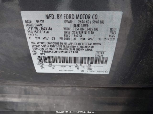 1FMSK8DH9MGC27150 Ford EXPLORER XLT