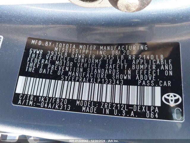 Toyota COROLLA LE 2020 5YFEPRAEXLP133343 Image 9