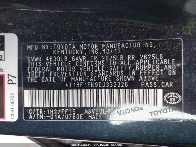 4T1BF1FK9EU332326 Toyota CAMRY SE
