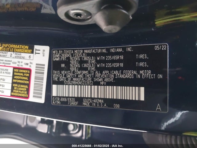 5TDGZRBH0NS222652 Toyota Highlander Xle