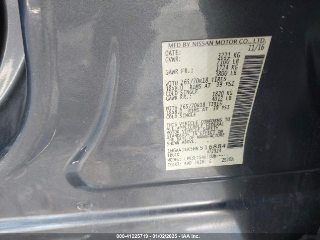1N6AA1EK5HN516884 Nissan TITAN SV