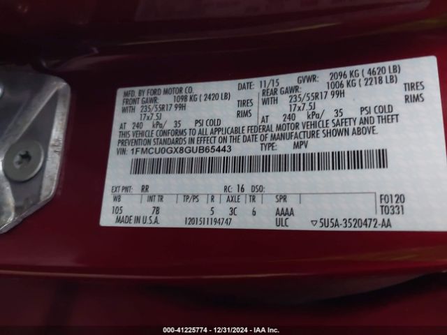 1FMCU0GX8GUB65443 Ford ESCAPE SE