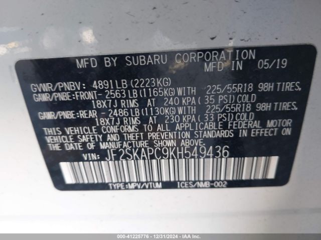 JF2SKAPC9KH549436 Subaru Forester Sport