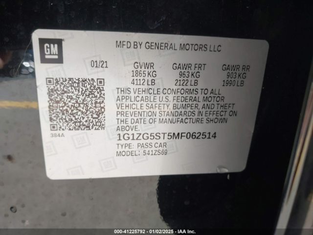 1G1ZG5ST5MF062514 Chevrolet Malibu Fwd Rs
