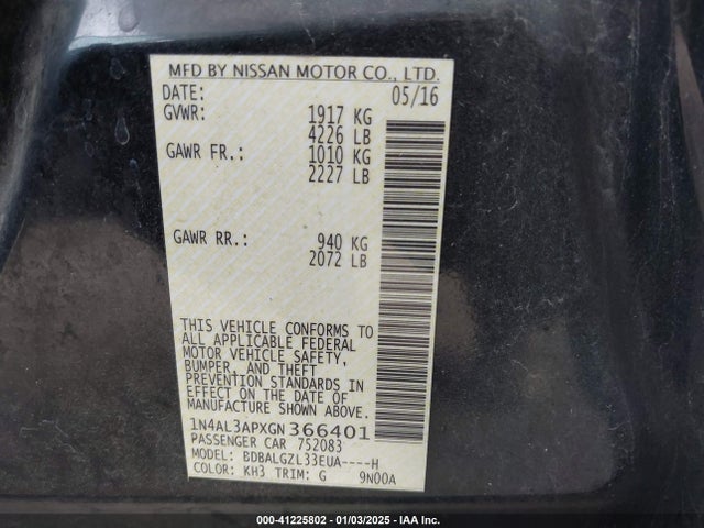 Nissan Altima 2.5 S 2016 1N4AL3APXGN366401 Image 9