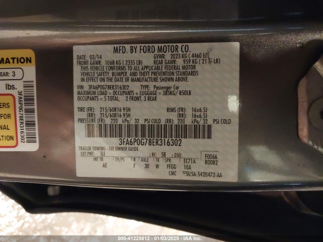 Ford FUSION S 2014 3FA6P0G78ER316302 Image 9