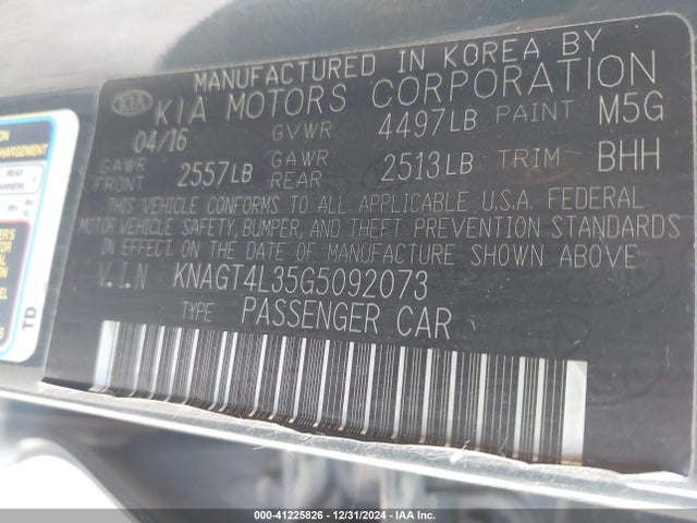 KIA Optima Lx 2016 KNAGT4L35G5092073 Image 9