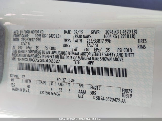 Ford ESCAPE SE 2016 1FMCU0G72GUA92327 Image 9