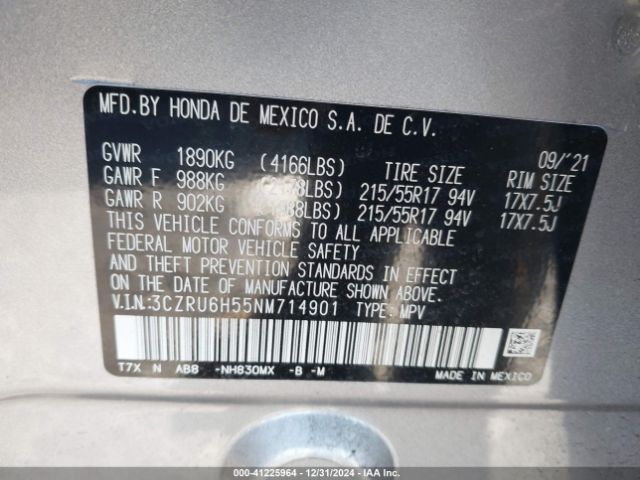 3CZRU6H55NM714901 Honda Hr-v Awd Ex