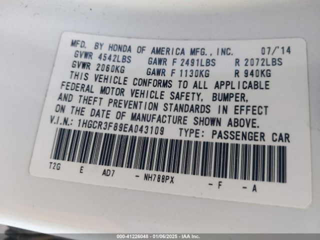 1HGCR3F89EA043109 Honda Accord Ex-l V-6