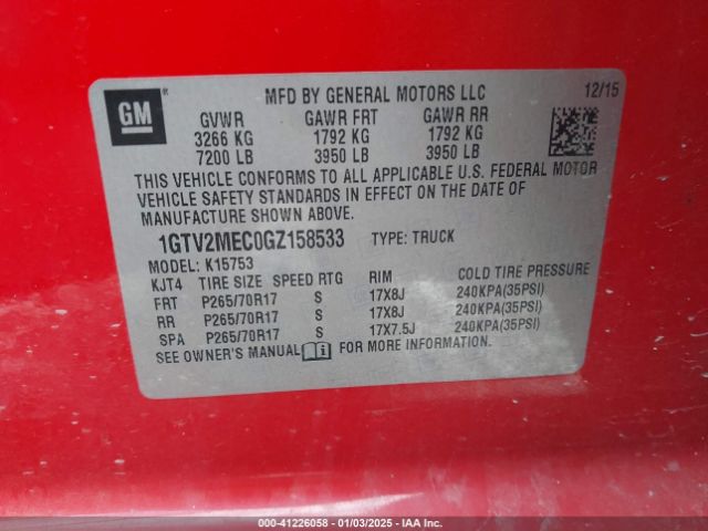 1GTV2MEC0GZ158533 GMC Sierra 1500 Sle