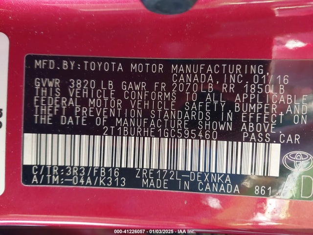 Toyota Corolla Le Plus 2016 2T1BURHE1GC595460 Image 9