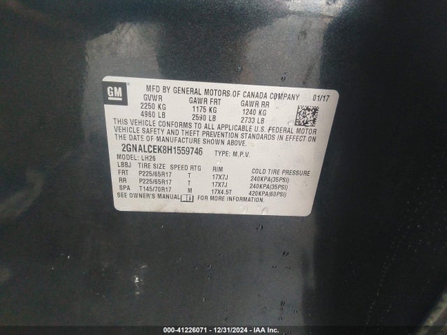 2GNALCEK8H1559746 Chevrolet EQUINOX LT