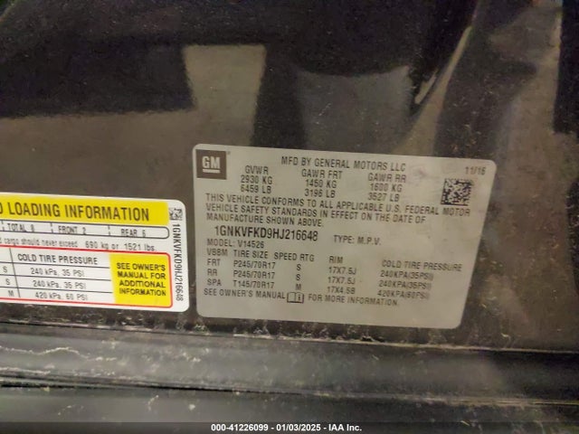 Chevrolet Traverse Ls 2017 1GNKVFKD9HJ216648 Image 9
