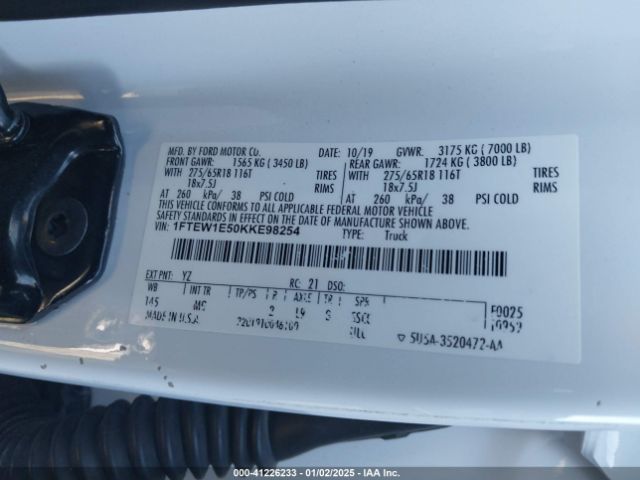 1FTEW1E50KKE98254 Ford F-150 Xlt