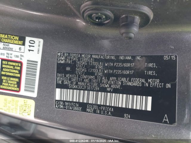 5TDKK3DC2FS617284 Toyota Sienna Le 8 Passenger