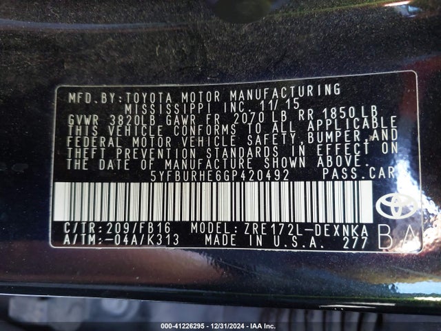 Toyota Corolla Le Plus 2016 5YFBURHE6GP420492 Image 9