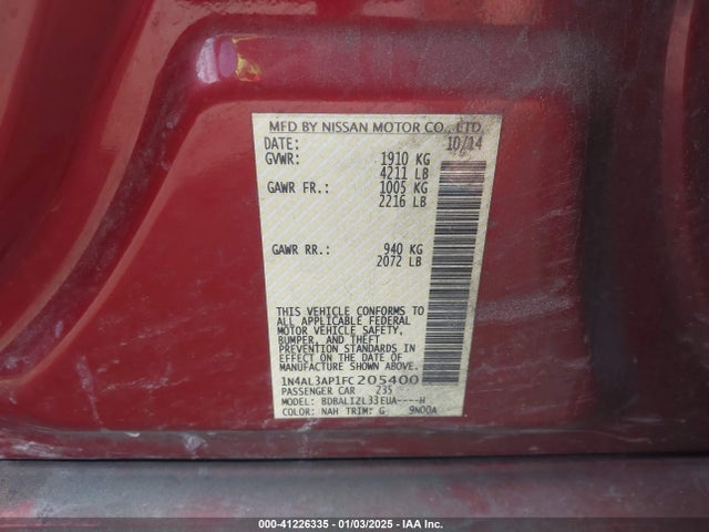 Nissan Altima 2.5 Sv 2015 1N4AL3AP1FC205400 Image 9