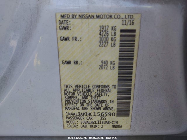 Nissan Altima 2.5 Sr 2017 1N4AL3AP1HC156590 Image 9