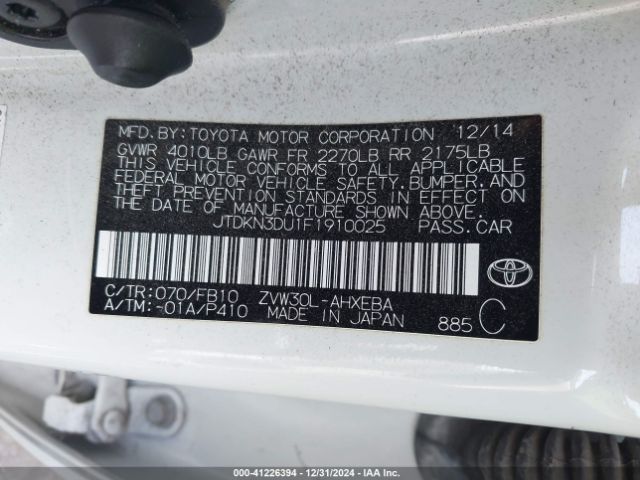 JTDKN3DU1F1910025 Toyota Prius