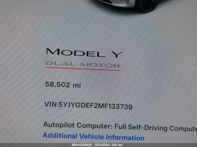 5YJYGDEF2MF133739 Tesla Model Y Performance Dual Motor All-wheel Drive