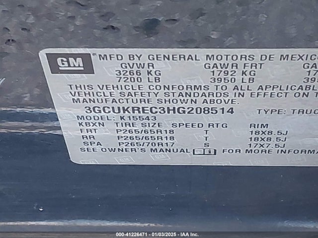 3GCUKREC3HG208514 Chevrolet Silverado 1500 1lt