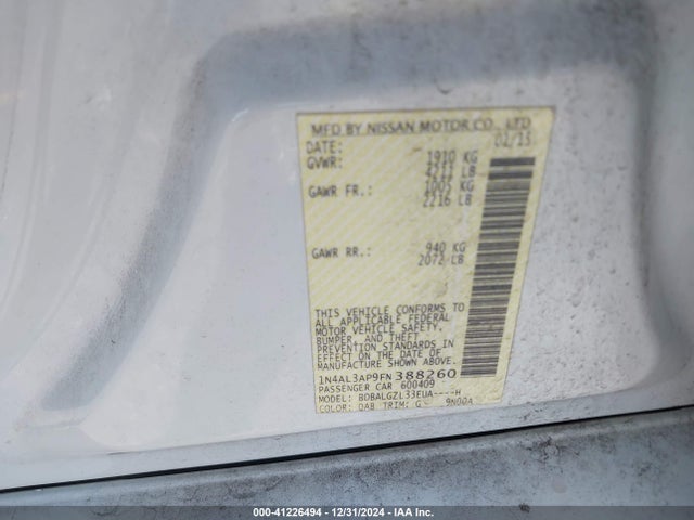 Nissan Altima 2.5 S 2015 1N4AL3AP9FN388260 Image 9
