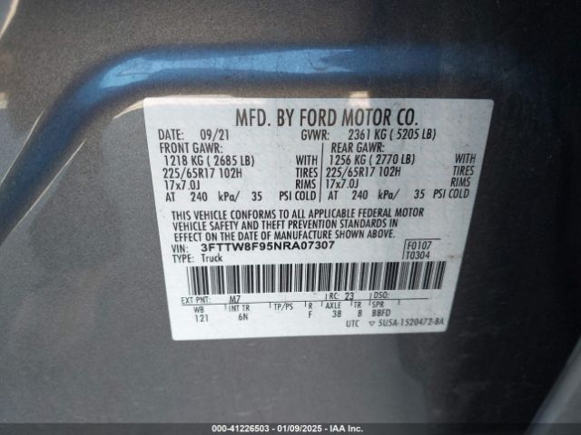 3FTTW8F95NRA07307 Ford Maverick Lariat