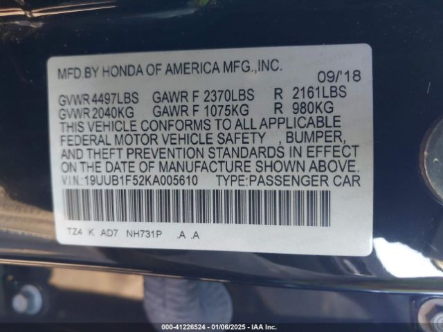 19UUB1F52KA005610 Acura Tlx Tech Pkg